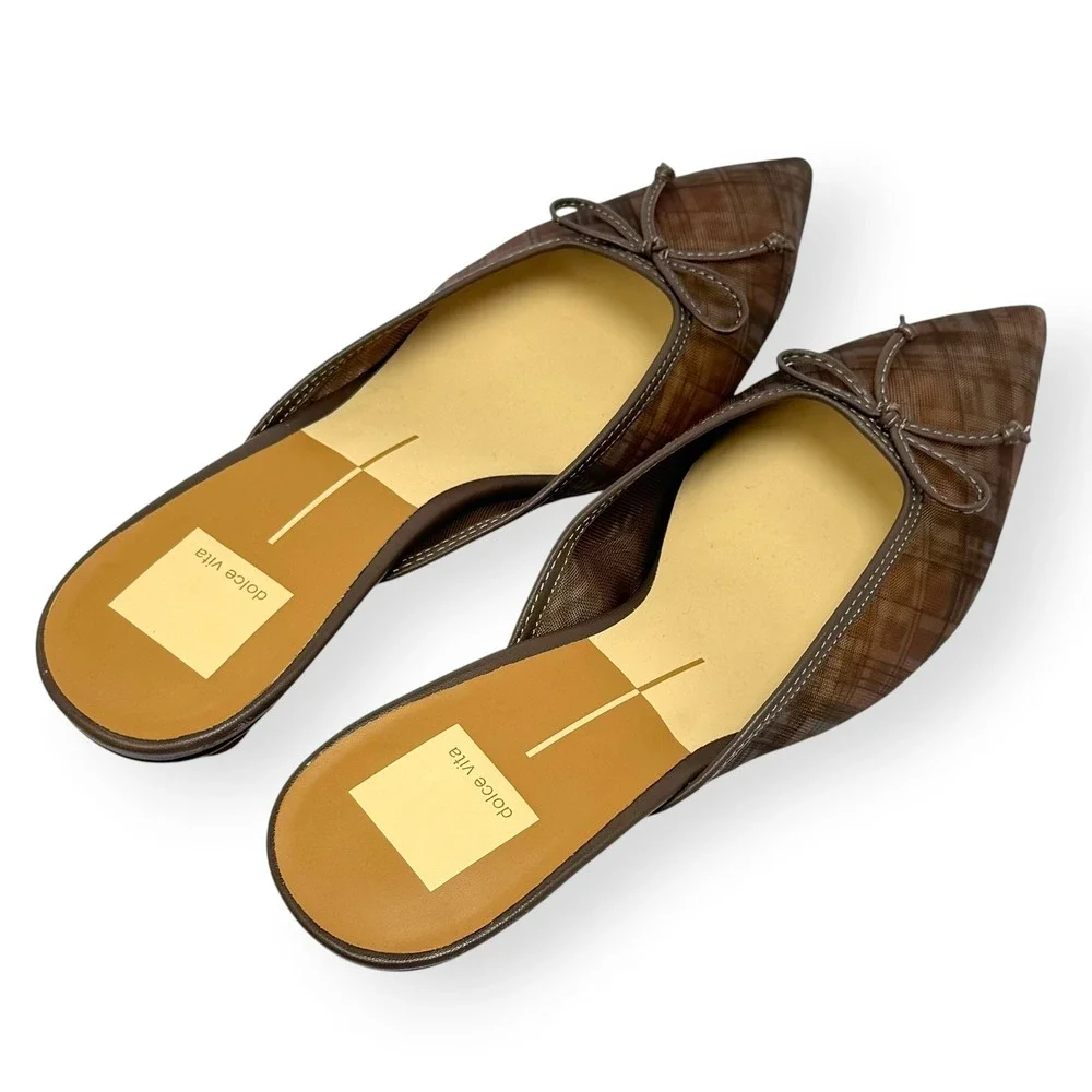 NIB Dolce Vita Cleo Mesh Kitten Heel 7M Cognac/Plaid Bow Academia Anthropologie